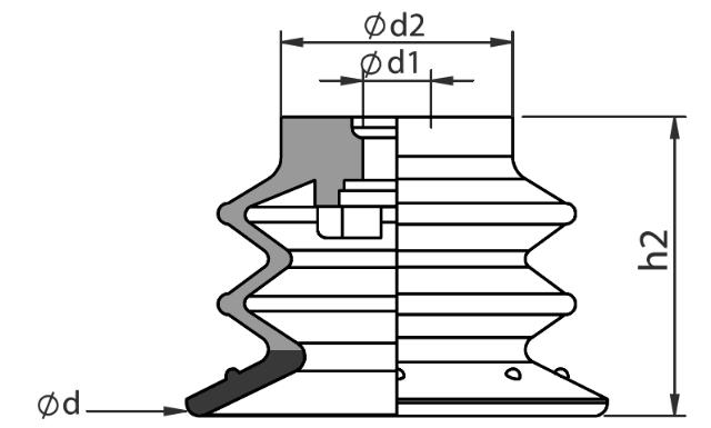 Vacuum Cups 2,5 Bellow, Ø20-Ø50 PIAB Compatible